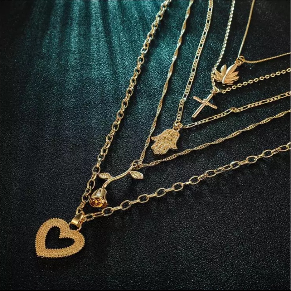 layered Heart rose hamsa cross necklace - Picture 2 of 3